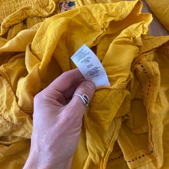 Free People Counting Daisies yellow off shoulder mini boho dress small - Picture 5 of 5